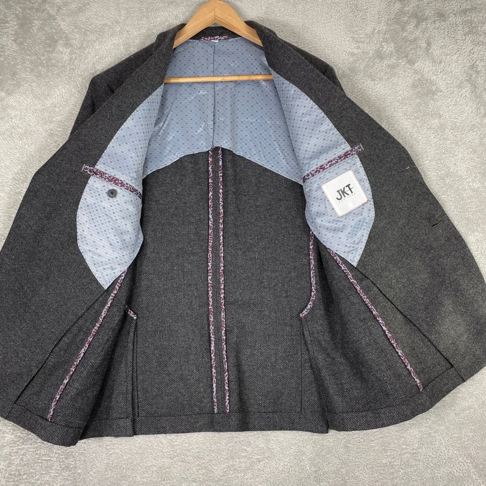 JKT New York Sport Coat Mens 38R Dark Grey‎ Herringbone Wool Blend Blazer Bond